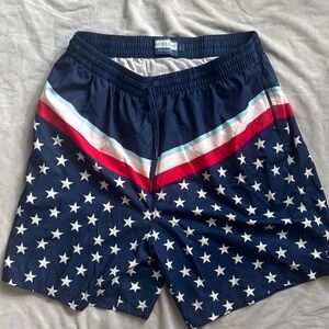 BURLEBO Star Pattern Swim Shorts - Navy and Red